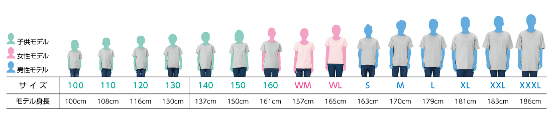 5.6oz ヘビーウェイトTシャツ　サイズイメージ